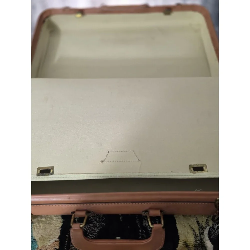 Vintage Brooks Brothers Tan Leather Suitcase Carry-On Travel Case Hard Shell